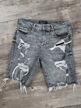 AEROPOSTALE Distressed Black/Grey Denim Acid Wash Jean Shorts Size 32